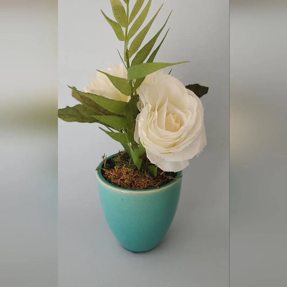 Chic Faux Floral Arrangement in Turquoise Vase